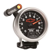 GAUGE; TACHOMETER; 3 3/4in.; 10K RPM; PEDESTAL W/EXT. QUICK-LITE; CHEVY RED BOWT image 8
