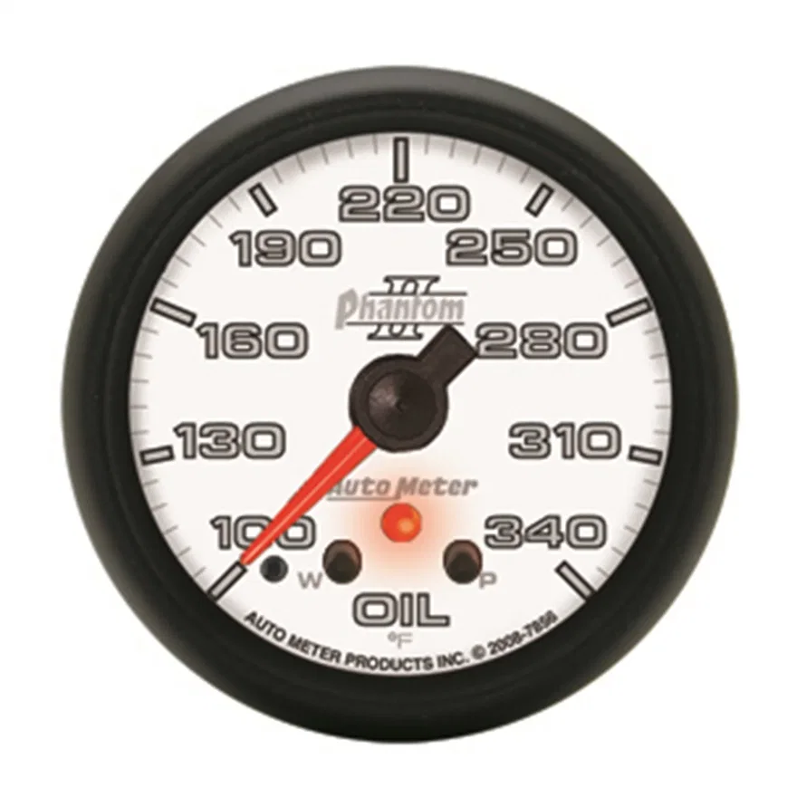 GAUGE; OIL TEMP; 2 5/8in.; 340deg.F; STEPPER MOTOR W/PEAK/WARN; PHANTOM II