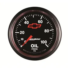 GAUGE; OIL PRESSURE; 2 1/16in.; 100PSI; MECHANICAL; CHEVY RED BOWTIE; BLACK image 3