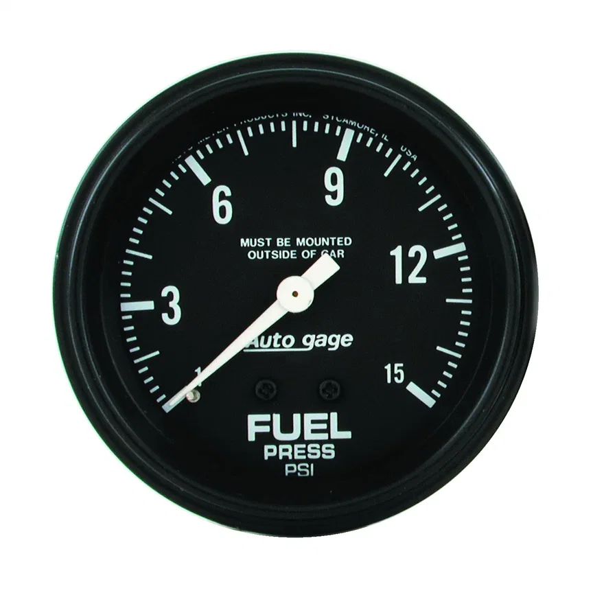 GAUGE; FUEL PRESSURE; 2 5/8in. 0-15PSI; MECHANICAL; BLACK; AUTOGAGE