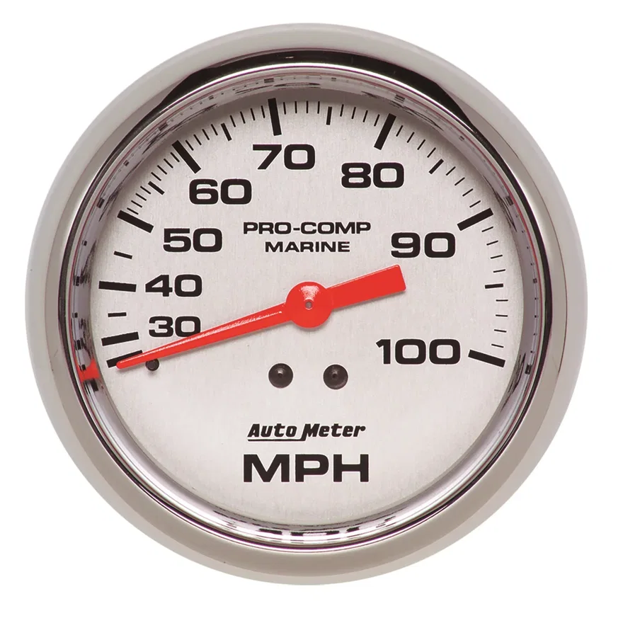 GAUGE; SPEEDOMETER; 3 3/8in.; 100MPH; MECHANICAL; MARINE CHROME
