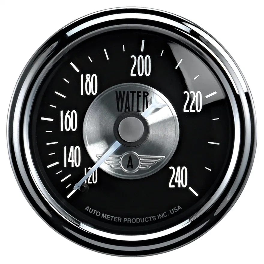GAUGE; WATER TEMP; 2 1/16in.; 240deg.F; MECH; PRESTIGE BLK. DIAMOND