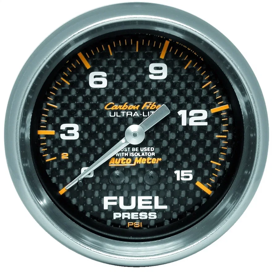 GAUGE; FUEL PRESSURE; 2 5/8in.; 15PSI; MECHANICAL; CARBON FIBER