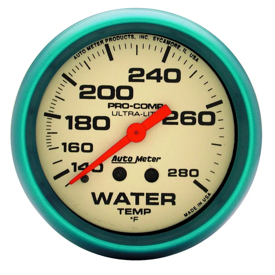 GAUGE; WATER TEMP; 2 5/8in.; 140-280deg.F; MECH.; 4FT.; GLOW IN DARK; ULTRA-NITE