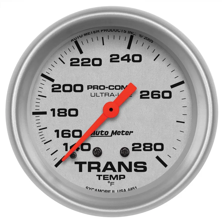 GAUGE; TRANSMISSION TEMP; 2 5/8in.; 140-280deg.F; MECHANICAL; 8FT.; ULTRA-LITE