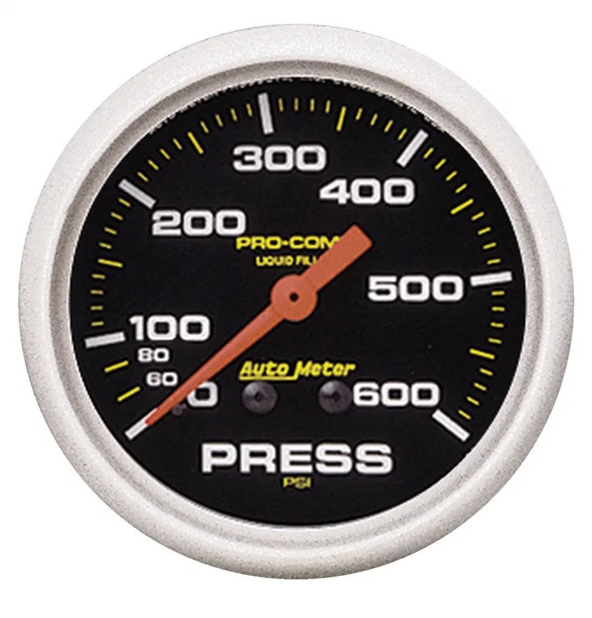 GAUGE; PRESSURE; 2 5/8in.; 600PSI; LIQUID FILLED MECH; PRO-COMP
