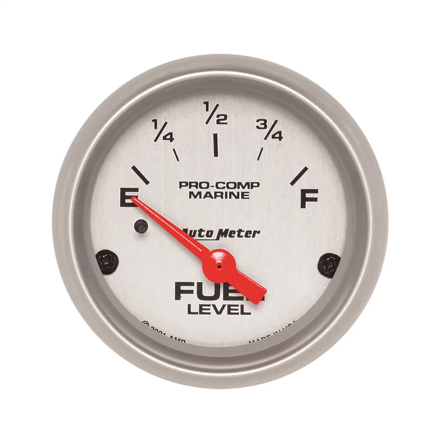 GAUGE; FUEL LEVEL; 2 1/16in.; 240OE TO 33OF; ELEC; MARINE SILVER