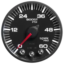 GAUGE; BOOST; 2 1/16in.; 60PSI; STEPPER MOTOR W/PEAK/WARN; BLK/BLACK; SPEK-PRO image 2