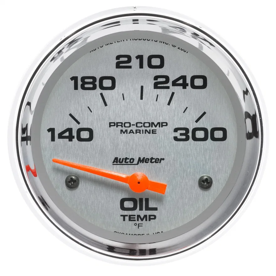 GAUGE; OIL TEMP; 2 5/8in.; 140-300deg.F; ELECTRIC; MARINE CHROME