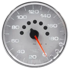 GAUGE; SPEEDOMETER; 5in.; 180 MPH; ELEC. PROGRAMMABLE; SILVER/CHROME; SPEK-PRO image 2