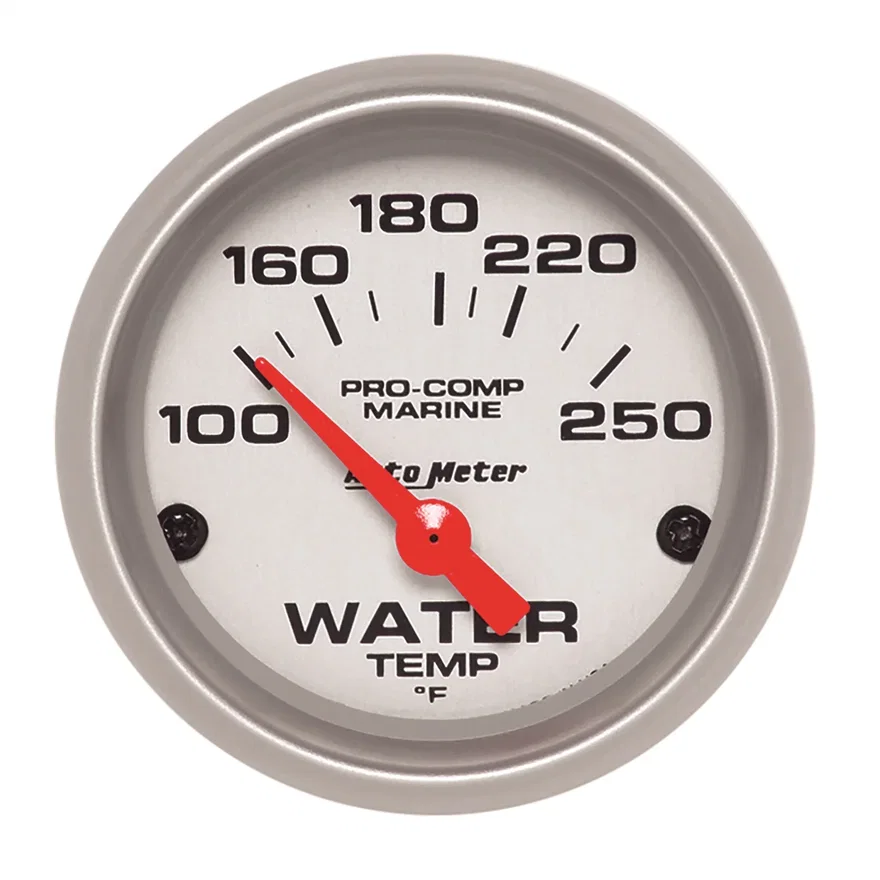 GAUGE; WATER TEMP; 2 1/16in.; 100-250deg.F; ELECTRIC; MARINE SILVER