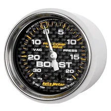 GAUGE; VAC/BOOST; 2 1/16in.; 30INHG-20PSI; MECHANICAL; MARINE CARBON FIBER image 2