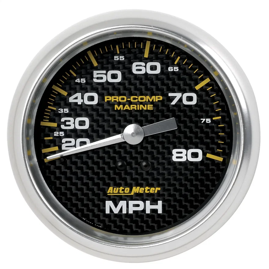 GAUGE; SPEEDOMETER; 3 3/8in.; 80MPH; MECHANICAL; MARINE CARBON FIBER