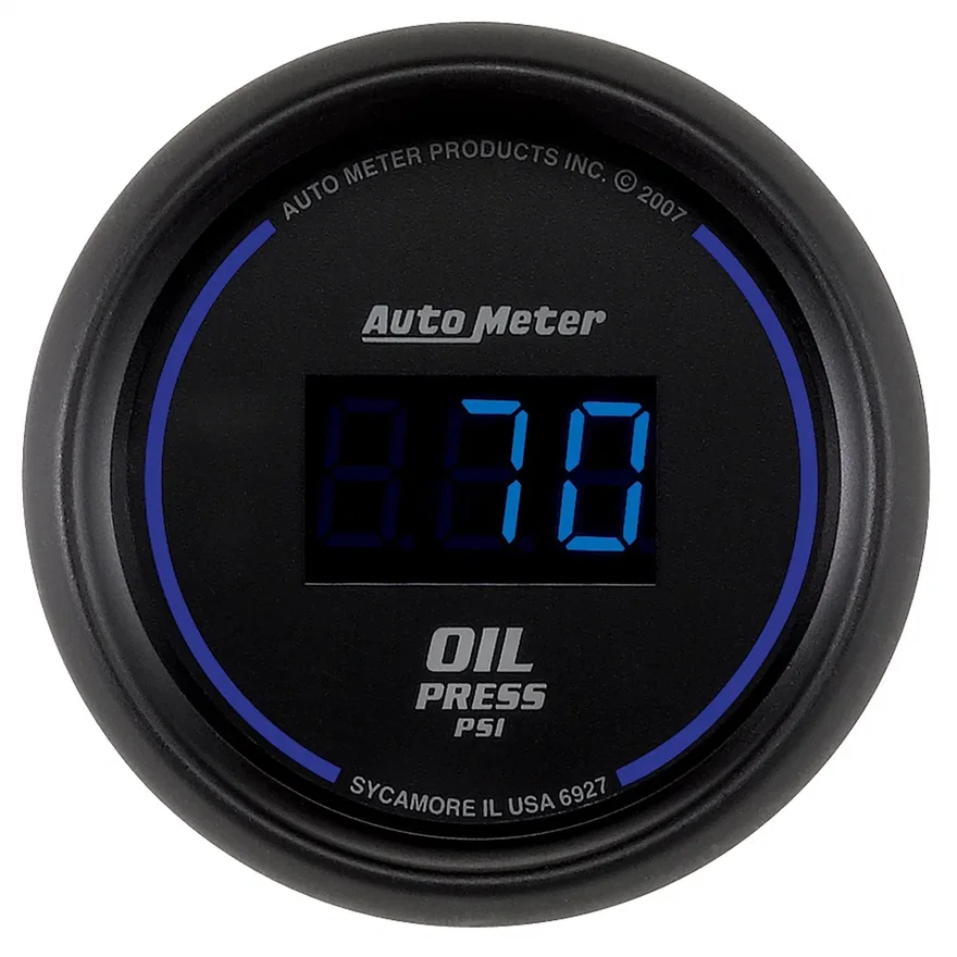 GAUGE; OIL PRESSURE; 2 1/16in.; 100PSI; DIGITAL; BLACK DIAL W/BLUE LED