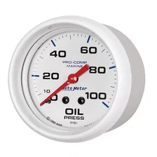 GAUGE; OIL PRESSURE; 2 5/8in.; 100PSI; MECHANICAL; MARINE WHITE image 2