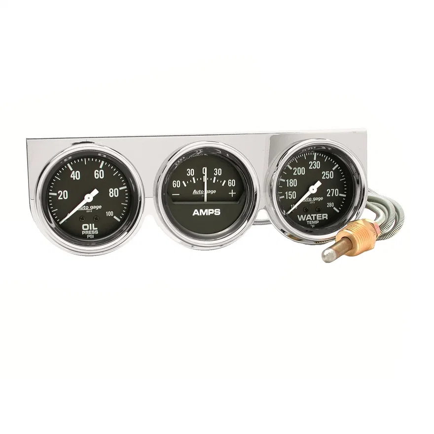 GAUGE CONSOLE; OILP/WTMP/AMP; 2 5/8in.; 100PSI/280deg.F/60A; BLK DIAL; CHROME BZ