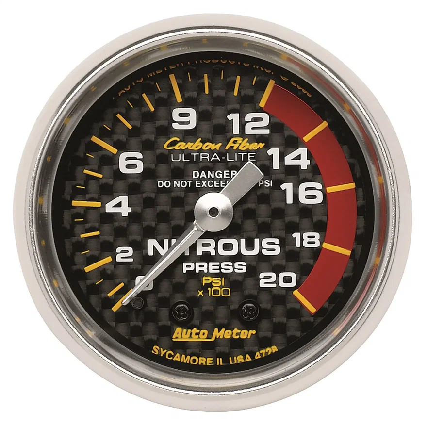 GAUGE; NITROUS PRESSURE; 2 1/16in.; 1600PSI; MECHANICAL; CARBON FIBER