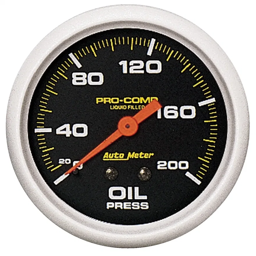 GAUGE; OIL PRESS; 2 5/8in.; 200PSI; LIQUID FILLED MECH; PRO-COMP