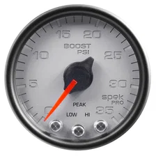 GAUGE; BOOST; 2 1/16in.; 35PSI; STEPPER MOTOR W/PEAK/WARN; SILVER/BLK; SPEK-PRO image 1