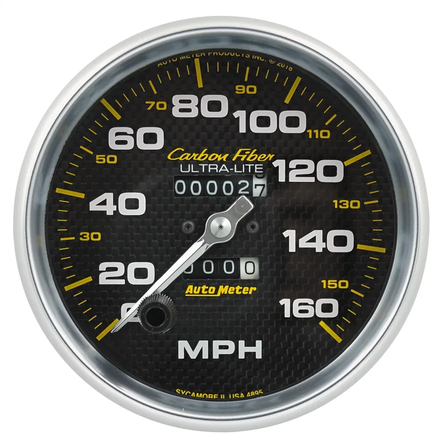 GAUGE; SPEEDOMETER; 5in.; 160MPH; MECHANICAL; CARBON FIBER