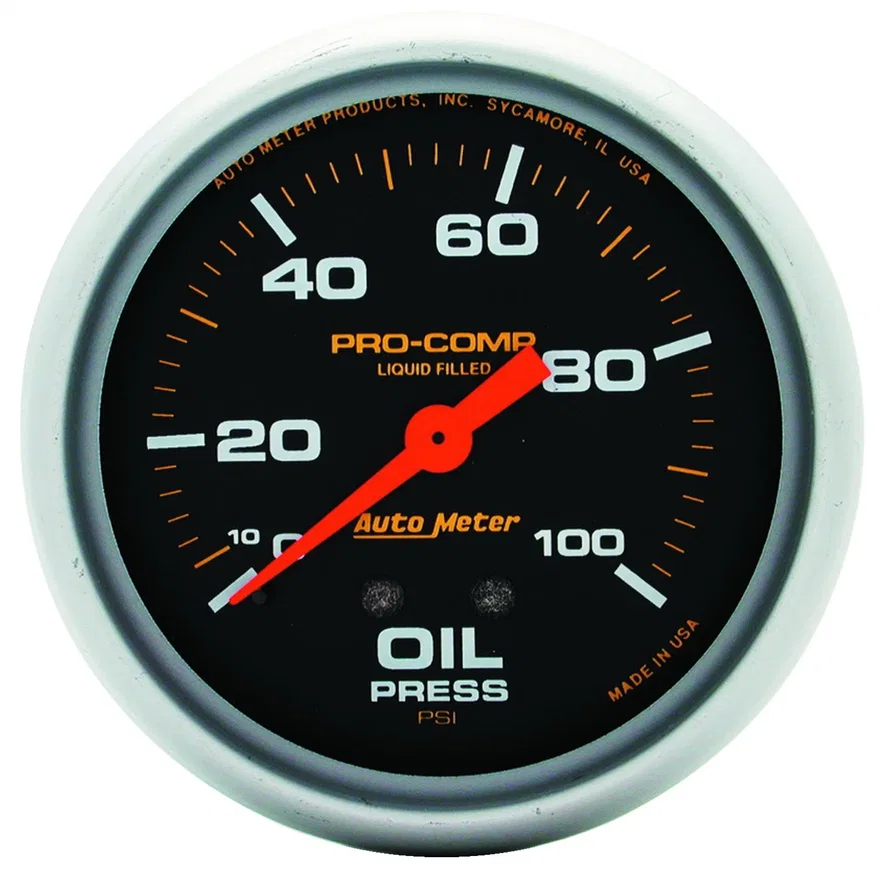 GAUGE; OIL PRESS; 2 5/8in.; 100PSI; LIQUID FILLED MECH; PRO-COMP