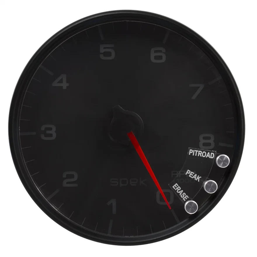 GAUGE; TACHOMETER; 5in.; 8K RPM; W/SHIFT LIGHT/PEAK MEM; BLACK/BLACK; SPEK-PRO