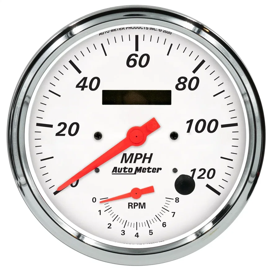GAUGE; TACH/SPEEDO; 5in.; 120MPH/8K RPM; ELEC. PROGRAM.; ARCTIC WHITE