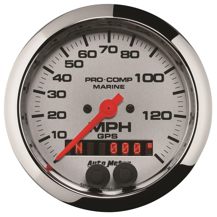 GAUGE; SPEEDOMETER; 3 3/8in.; 140MPH; GPS; MARINE CHROME