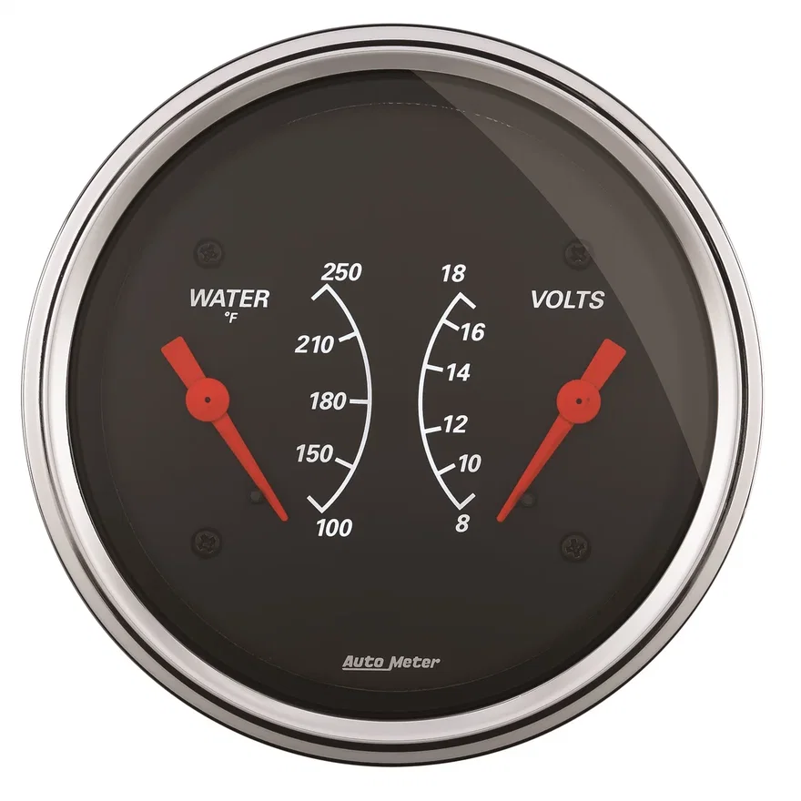 GAUGE; DUAL; WTMP/VOLT; 3 3/8in.; 250deg.F/18V; ELEC; DESIGNER BLACK