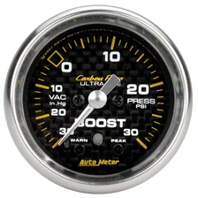 GAUGE; VAC/BOOST; 2 1/16in.; 30INHG-30PSI; STEPPER MOTOR W/PK/WRN; CARBON FIBER image 1