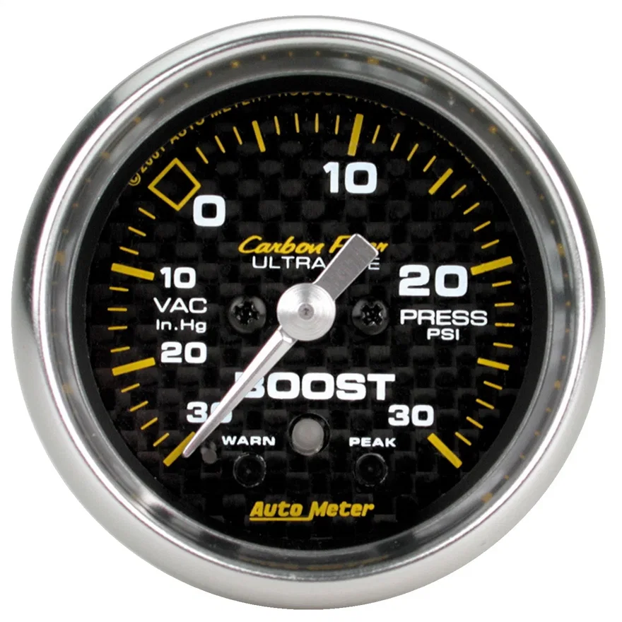 GAUGE; VAC/BOOST; 2 1/16in.; 30INHG-30PSI; STEPPER MOTOR W/PK/WRN; CARBON FIBER