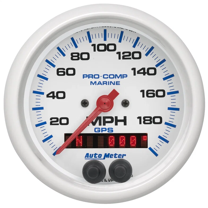 GAUGE; SPEEDOMETER; 3 3/8in.; 200MPH; GPS; MARINE WHITE