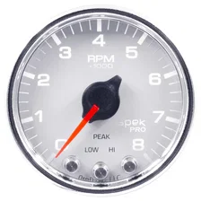 GAUGE; TACH; 2 1/16in.; 8K RPM; W/SHIFT LIGHT/PEAK MEM; WHT/CHRM; SPEK-PRO image 2