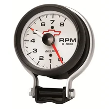 GAUGE; TACHOMETER; 3 3/4in.; 8K RPM; PEDESTAL W/RED LINE; CHEVY RED BOWTIE; WHIT image 2