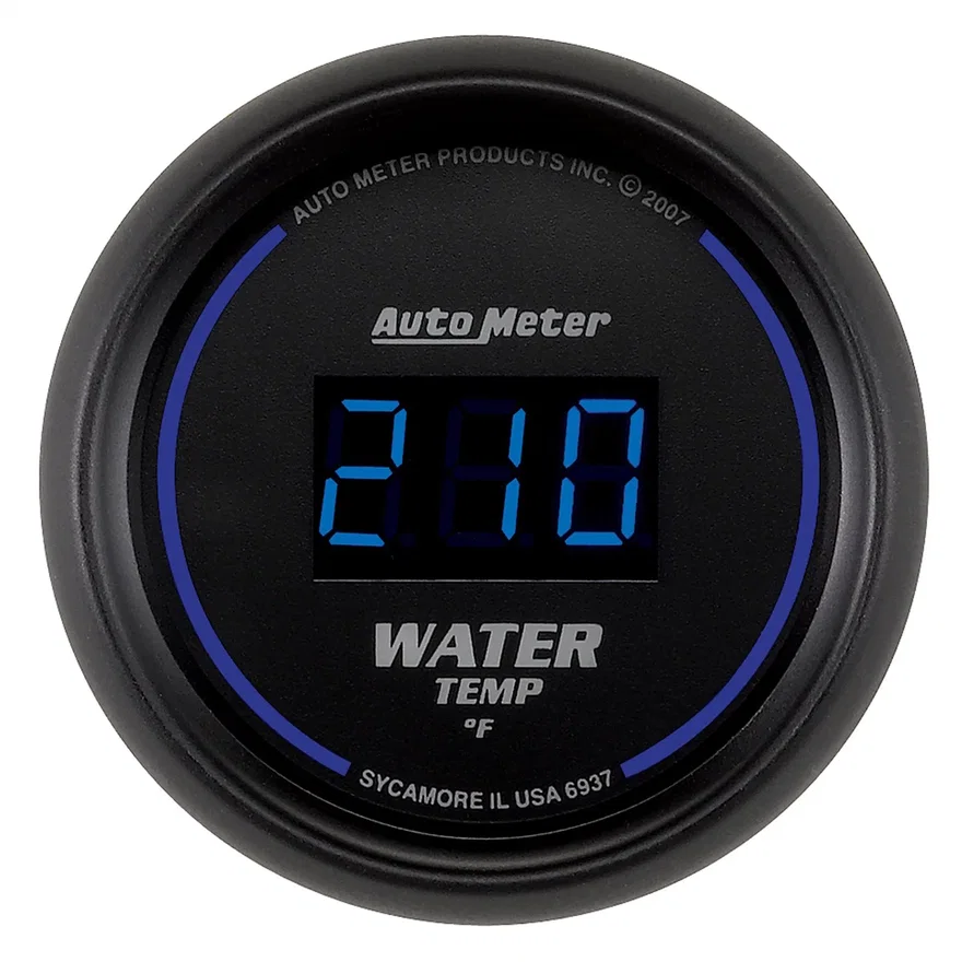 GAUGE; WATER TEMP; 2 1/16in.; 340deg.F; DIGITAL; BLACK DIAL W/BLUE LED