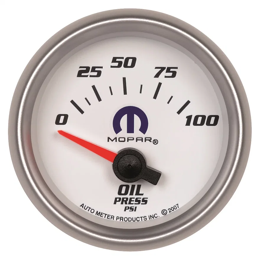 GAUGE; OIL PRESSURE; 2 1/16in.; 100PSI; ELECTRIC; WHITE; MOPAR