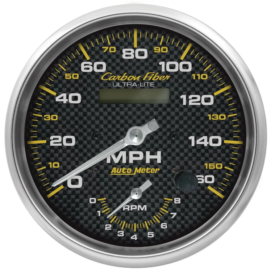 GAUGE; TACH/SPEEDO; 5in.; 160MPH/8K RPM; ELEC. PROGRAM.; CARBON FIBER