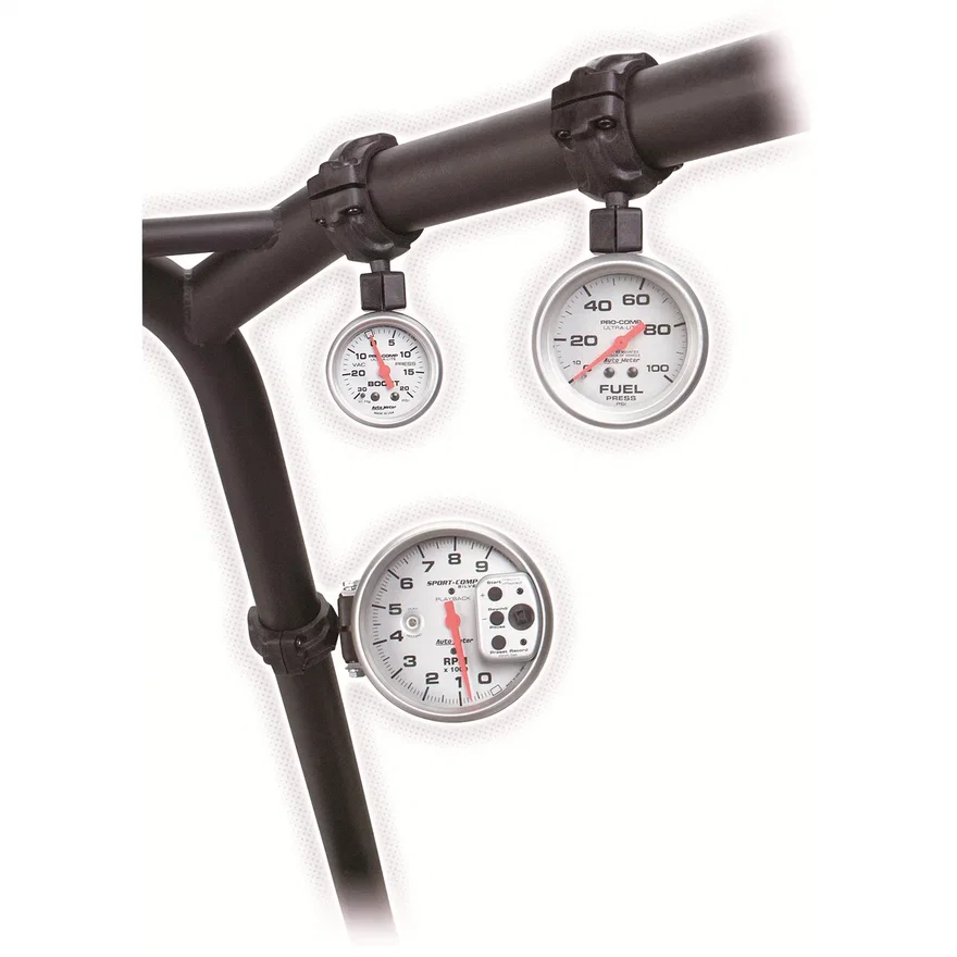 GAUGE MOUNT; ROLL POD FOR 1.5in. ROLL CAGE; FITS 5in. PEDESTAL TACH; BLACK