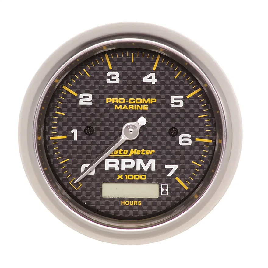 GAUGE; TACHOMETER; 3 3/8in.; 7K RPM; W/HOURMETER; MARINE CARBON FIBER