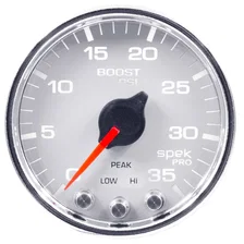 GAUGE; BOOST; 2 1/16in.; 35PSI; STEPPER MOTOR W/PEAK/WARN; WHT/CHROME; SPEK-PRO image 2