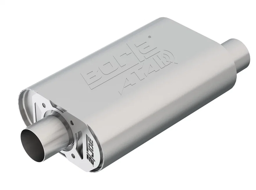 CrateMuffler Muffler Chevrolet Small Block 283/ 327/ 350 CID V8 Stock Output 2.5 in. Offset Inlet/ 2.5 in. Center Outlet ATAK