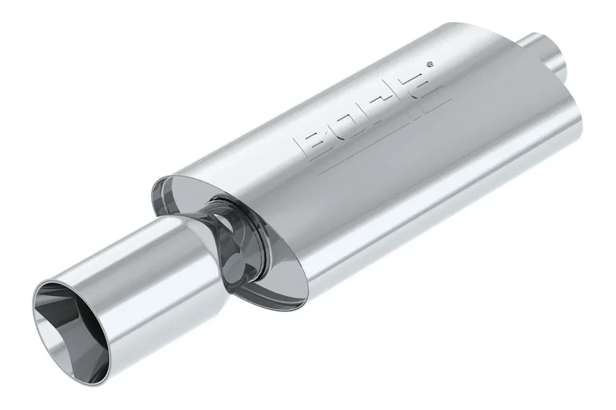 Boomers Muffler Thumper 2.25in Center Inlet/ 4in Single Round Tip 4.5in x 7.88in Oval x 14in Long Body