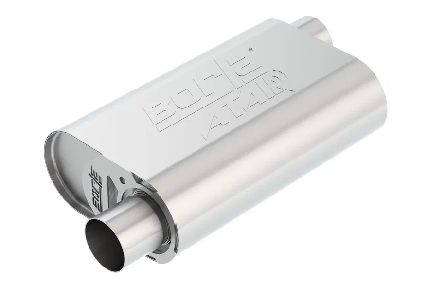 CrateMuffler Muffler Chevrolet Small Block 350/ 383/ 406 CID V8 High Output 2.5 in. Offset Inlet/ 2.5 in. Offset Outlet ATAK