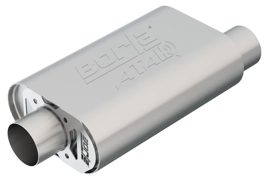 CrateMuffler Muffler Chevrolet Small Block 350/ 383/ 406 CID V8 High Output 3 in. Offset Inlet/ 3 in. Center Outlet ATAK