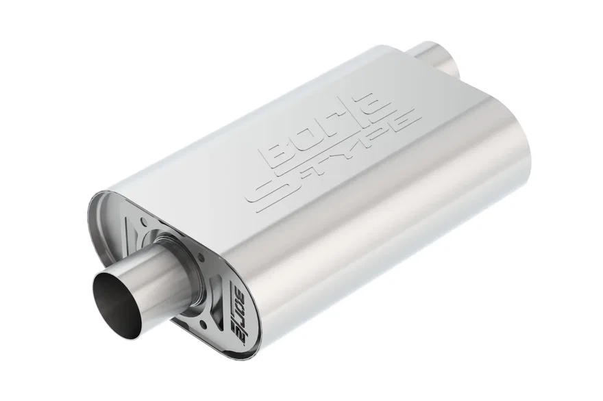 CrateMuffler Muffler Chevrolet Small Block 350/ 383/ 406 CID V8 High Output 2.5 in. Offset Inlet/ 2.5 in. Center Outlet S-Type