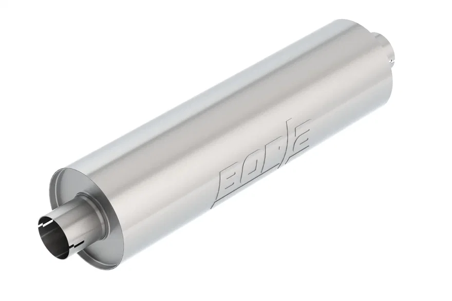 Specialty Muffler Heavy Duty (Truck) 2.75in Center Inlet/ 2.75in Center Outlet 6.75in Round x 24in Long Body Notched Necks