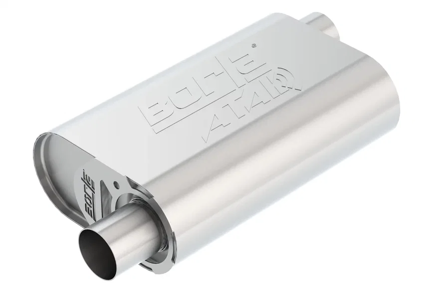 CrateMuffler Muffler Chevrolet Small Block 283/ 327/ 350 CID V8 Stock Output 2.25 in. Offset Inlet/ 2.25 in. Offset Outlet ATAK