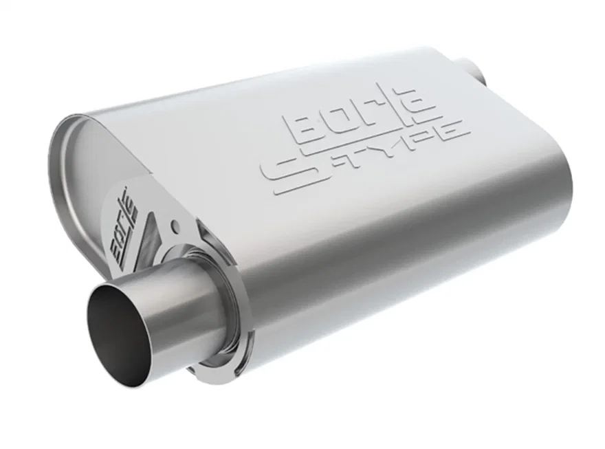 CrateMuffler Muffler Chevrolet Small Block 283/ 327/ 350 CID V8 Stock Output 2.25 in. Offset Inlet/ 2.25 in. Offset Outlet S-Type