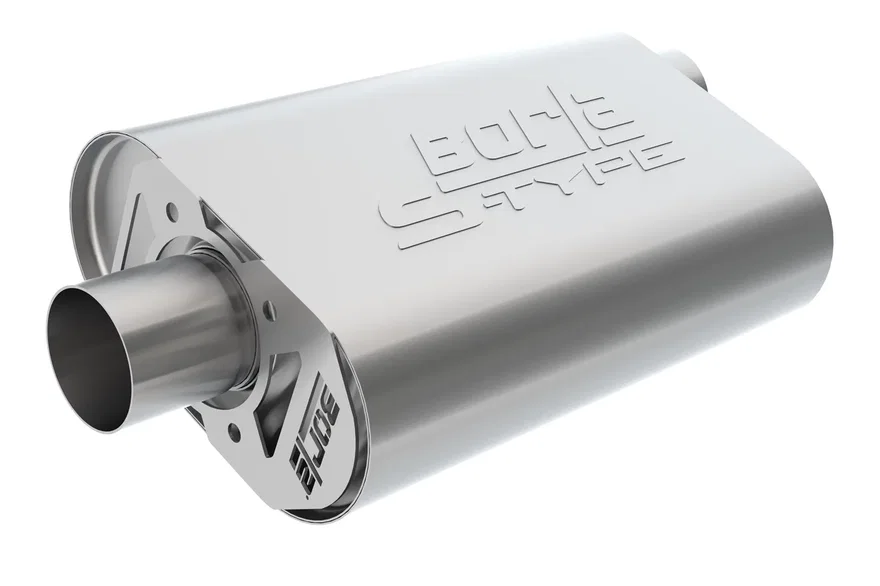 CrateMuffler Muffler Chevrolet Small Block 350/ 383/ 406 CID V8 High Output 3 in. Offset Inlet/ 3 in. Center Outlet S-Type