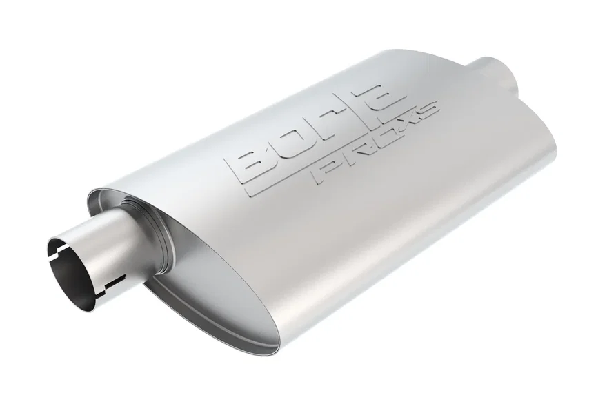 ProXS Muffler 2.25in Offset Inlet/ 2.25in Center Outlet 4in x 9.5in Oval x 14in Long Body Notched Necks